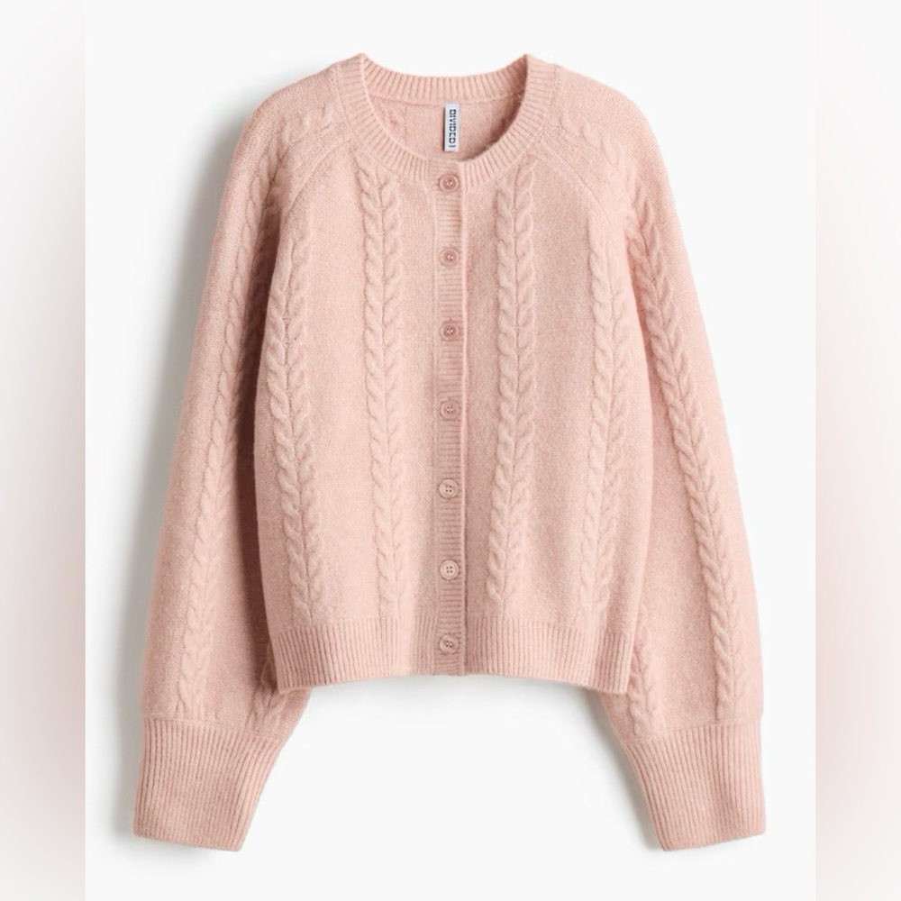 Blush Pink Heather Cardigan Sweater | Crew Neck | Long Sleeves | L | NWT - Picture 2 of 12